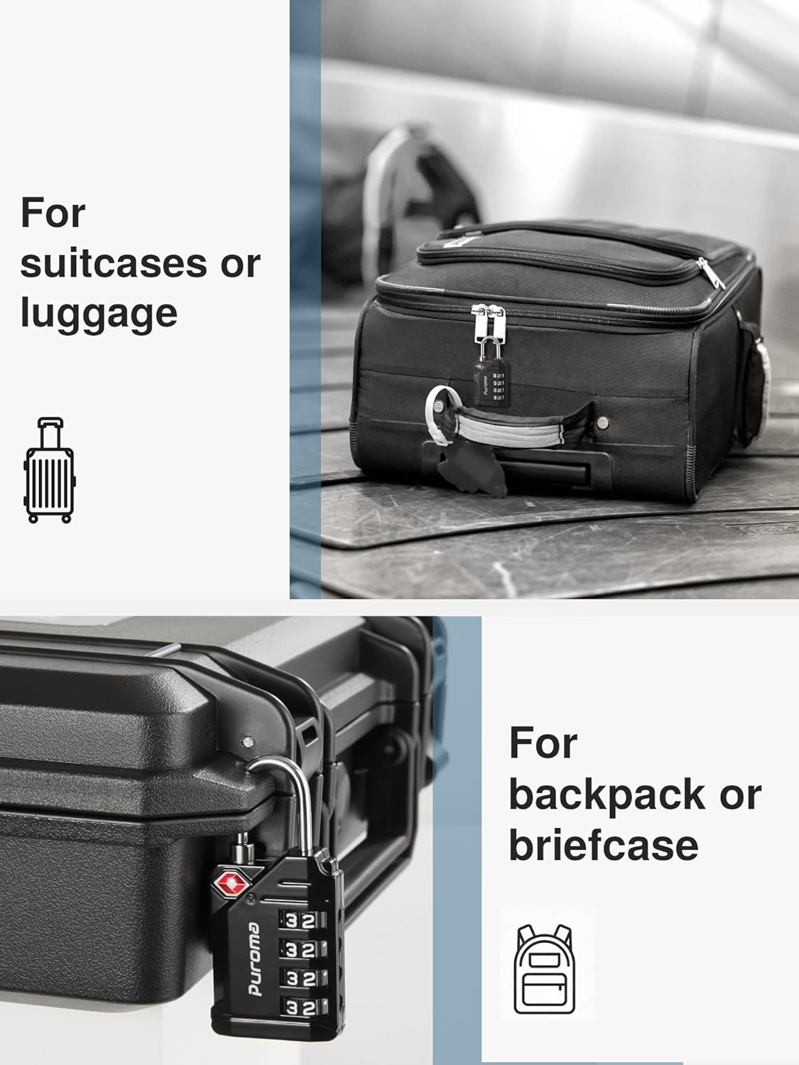 Puroma TSA Approved Luggage Locks, 2 Pack 4 Digit Resettable Travel Combination Code Lock with Zinc Alloy Body for Suitcase, Backpack, Laptop Bag, Gym Locker, Toolbox (Orange)