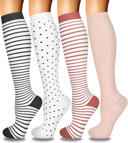 4 Pairs Compression Socks for Women Circulation-Best Support for Nurses,Running,Athletic,Travel