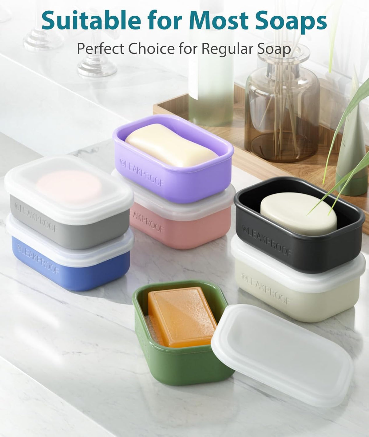 Quatish Compact Leakproof Travel Soap Case, Silicone Soap Box with Draining Layer, Enhanced Soap Container, Suitable for Camping, Gym, Bathroom, Outdoor Essentials, Green