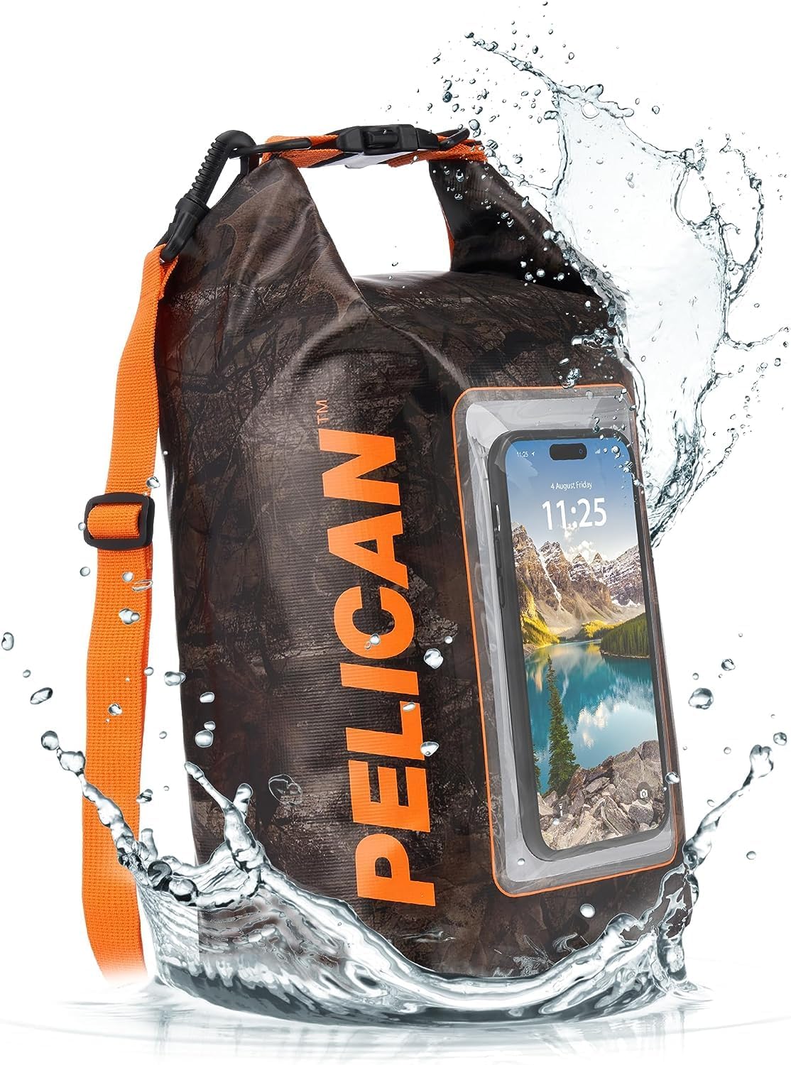 Pelican Marine IP68 Waterproof Dry Bag 2L - Roll Top Waterproof Backpack w/Phone Case/Pouch - Boating & Kayak Accessories - Essentials for Camping Swimming Beach Fishing Rafting Travel - Black/Yellow