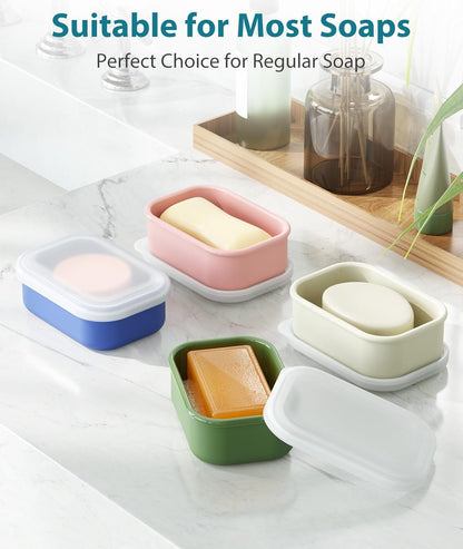 Quatish Compact Leakproof Travel Soap Case, Silicone Soap Box with Draining Layer, Enhanced Soap Container, Suitable for Camping, Gym, Bathroom, Outdoor Essentials, Green