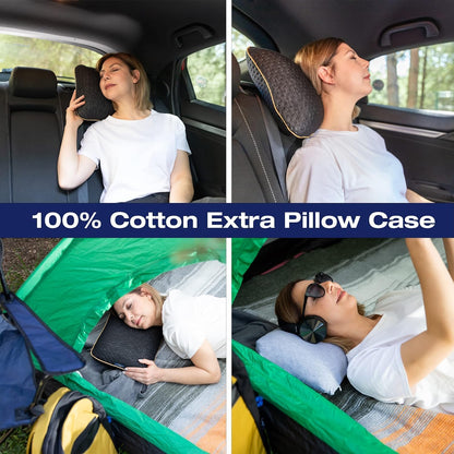 Travel & Camping Comfortable Memory Foam Pillow – Easy to Carry Portable Bag – Temperature Regulating Pillow Case