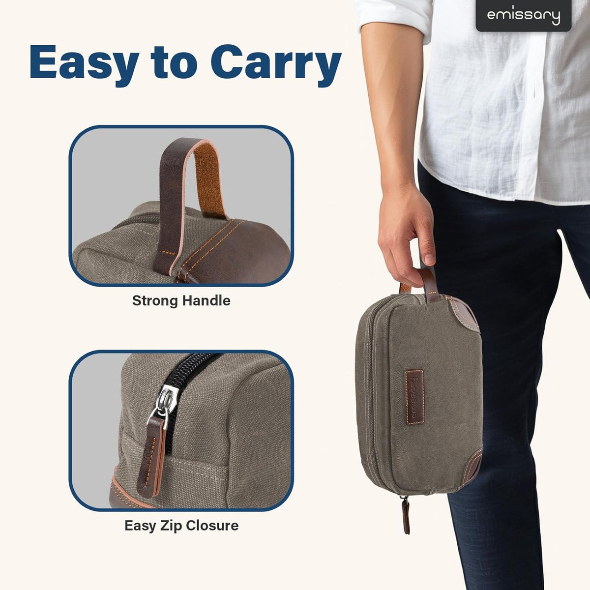 emissary Toiletry Bag for Men, Canvas Travel Toiletry Bag Men's Dopp Kit, Water-resistant Bathroom Bag Mens Shaving Kit, Travel Kit Small Bags, Shaving Bag, Toiletry Bags