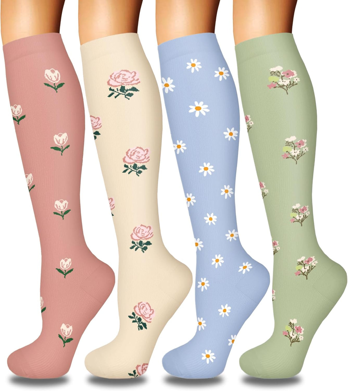 4 Pairs Compression Socks for Women Circulation-Best Support for Nurses,Running,Athletic,Travel