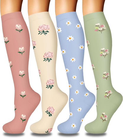 4 Pairs Compression Socks for Women Circulation-Best Support for Nurses,Running,Athletic,Travel