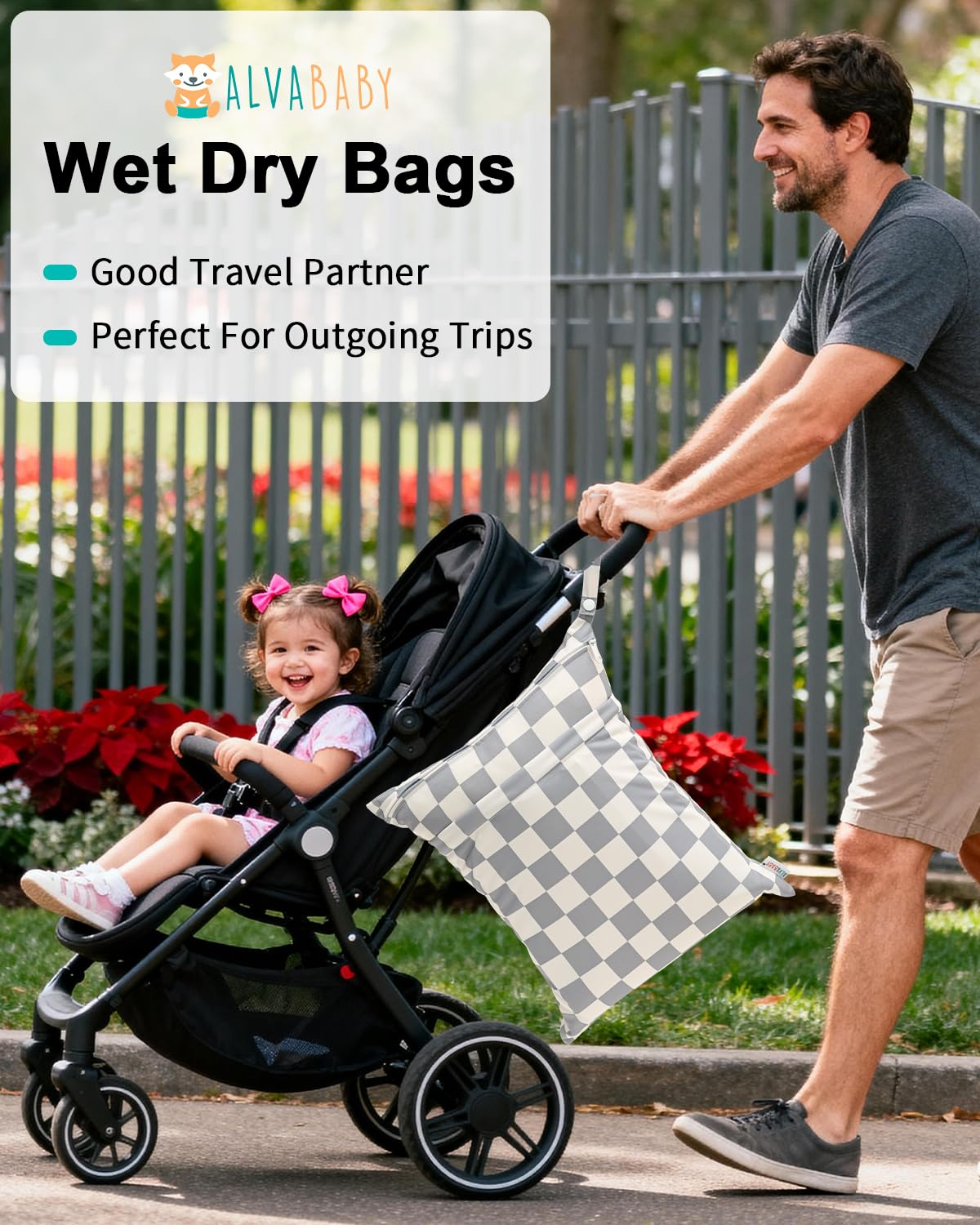 ALVA ALVABABY 3pcs Baby Cloth Diaper Wet/Dry Bags|Waterproof Reusable with Two Pockets|Travel, Beach, Pool, Daycare, Soiled Baby Items,Yoga,Gym Bag for Swimsuits or Wet Clothes 3L-ZM09 - Colors A