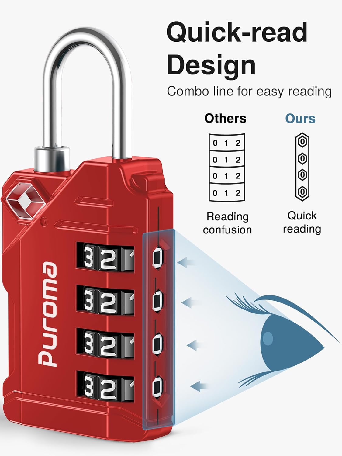 Puroma TSA Approved Luggage Locks, 2 Pack 4 Digit Resettable Travel Combination Code Lock with Zinc Alloy Body for Suitcase, Backpack, Laptop Bag, Gym Locker, Toolbox (Orange)