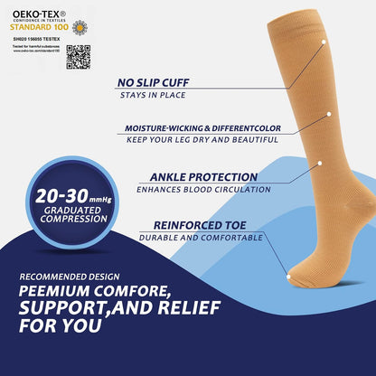 fenglaoda 8 Pairs Compression Socks for Men & Women 20-30 mmHg Knee High Nurse Pregnant Running Medical and Travel Athletic
