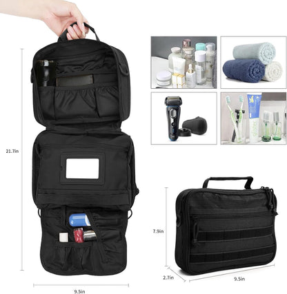 SUNRISING Tactical Toiletry Bag for Men, Hanging Travel Toiletry Organizer Dopp Kit, Shaving Hygiene Toiletries Bag, Men's Toiletry Bag for Short Trips Camping - Green