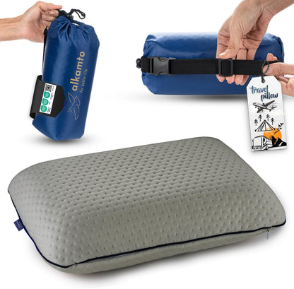 Travel & Camping Comfortable Memory Foam Pillow – Easy to Carry Portable Bag – Temperature Regulating Pillow Case