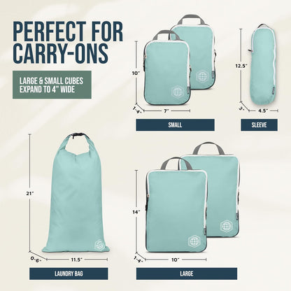 Compression Packing Cubes for Travel, Lightweight Packing Cubes Set for Carry-On Luggage & Backpacks – TRIPPED Travel Gear (White and Green)