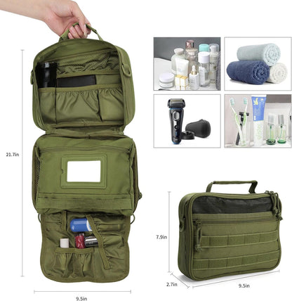 SUNRISING Tactical Toiletry Bag for Men, Hanging Travel Toiletry Organizer Dopp Kit, Shaving Hygiene Toiletries Bag, Men's Toiletry Bag for Short Trips Camping - Green