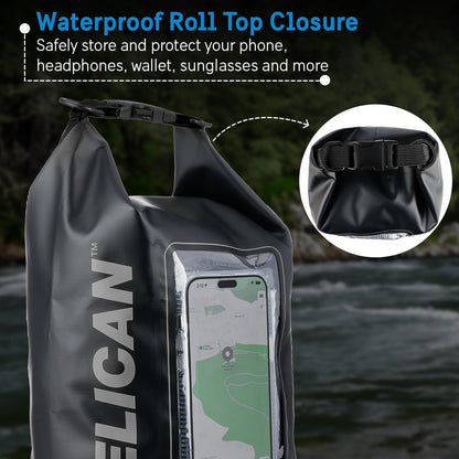 Pelican Marine IP68 Waterproof Dry Bag 2L - Roll Top Waterproof Backpack w/Phone Case/Pouch - Boating & Kayak Accessories - Essentials for Camping Swimming Beach Fishing Rafting Travel - Black/Yellow