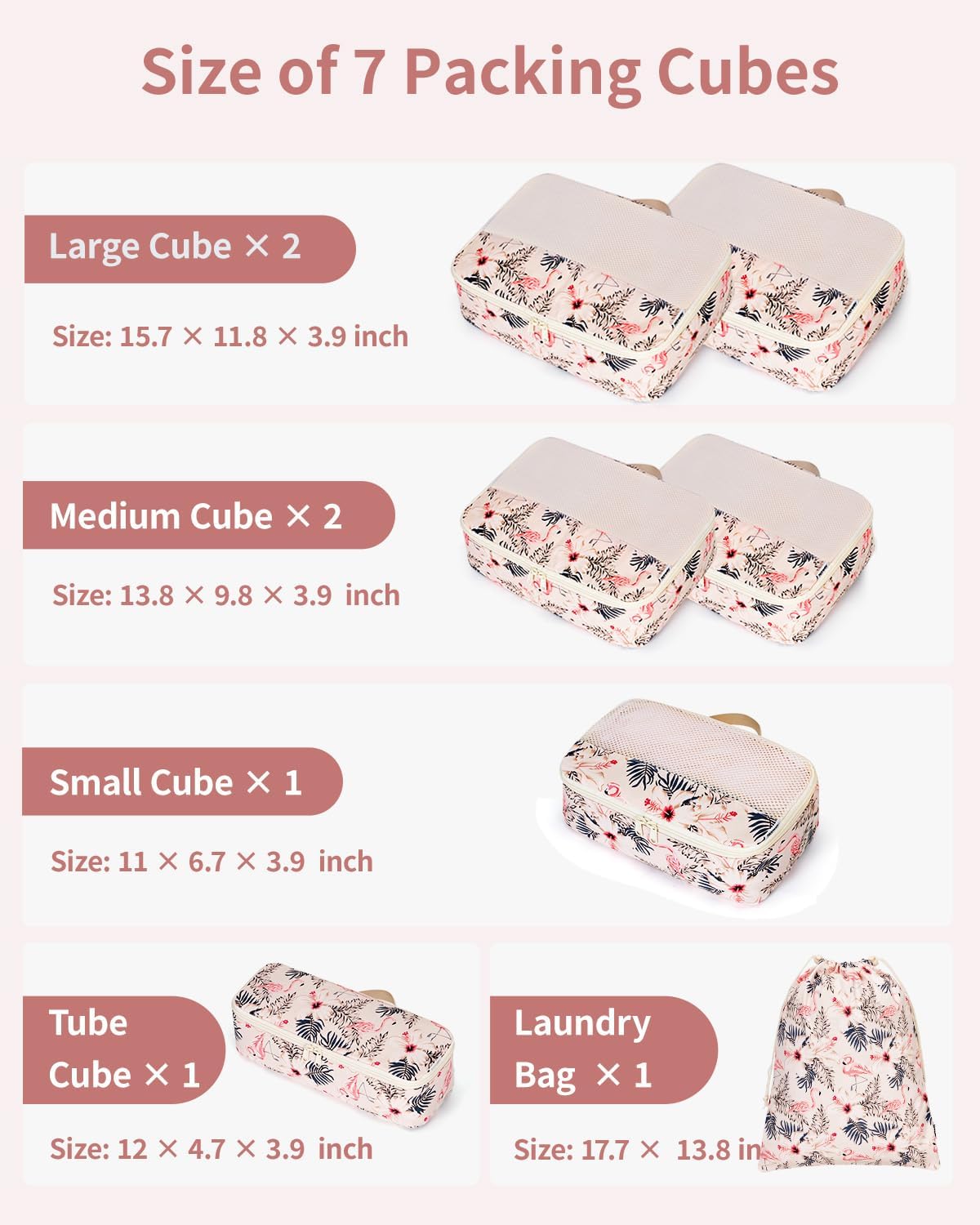 Narwey 7 Set Striped Packing Cubes for Travel Carry on Suitcase Luggage Organizer Bags for Kids Women Men, Durable Packing Organizers Bag, Travel Essentials Accessories (Stripe Combined)