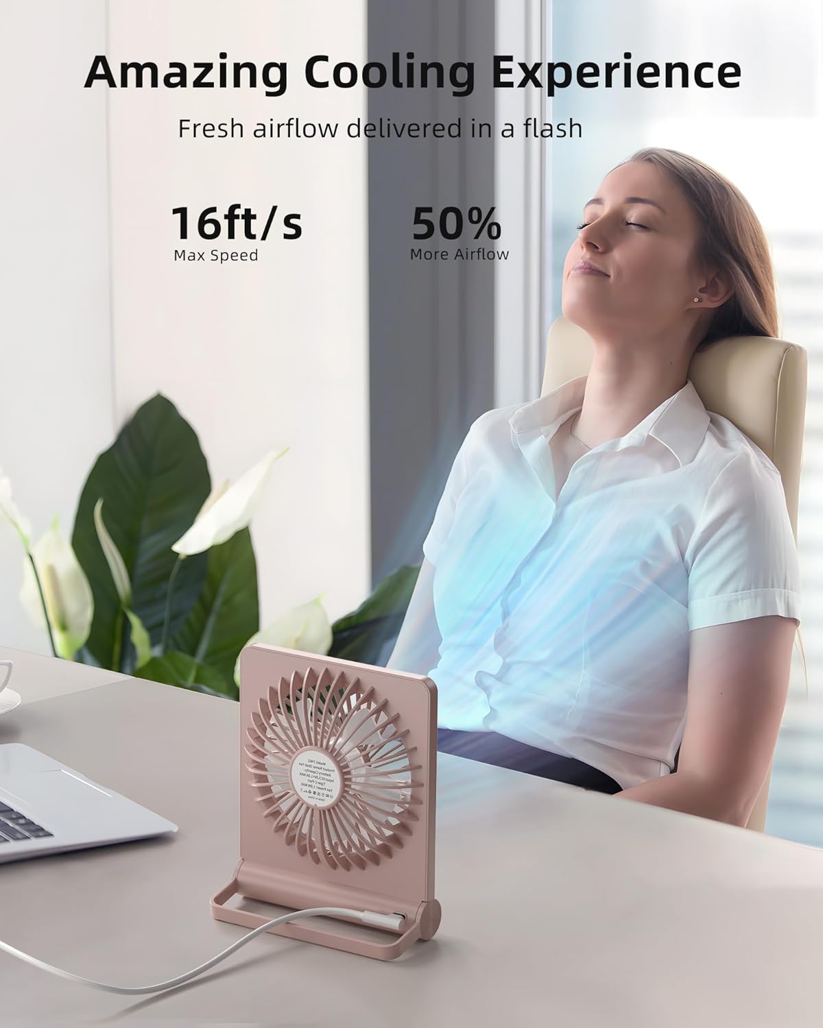 Koonie USB Desk Fan, Strong Wind Ultra Quiet Small Personal Fan with 180° Tilt Folding and 3 Speeds Adjustable, USB-C Corded Powered Mini USB Fan for Office Desktop Bedroom, NO BATTERY