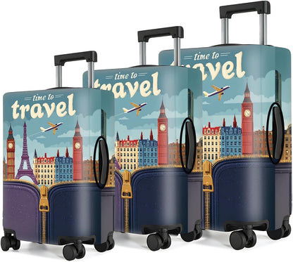 All Over Daisy Print Luggage Cover – Blue Suitcase Protector with White Floral Pattern, Washable Stretch Travel Case for 32-34 Inch Luggage,XL