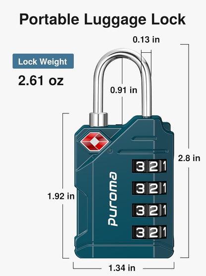 Puroma TSA Approved Luggage Locks, 2 Pack 4 Digit Resettable Travel Combination Code Lock with Zinc Alloy Body for Suitcase, Backpack, Laptop Bag, Gym Locker, Toolbox (Orange)