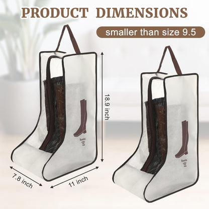 2 Pcs Tall Boot Bags for Cowboy Boots, Visualization Boot Storage Bag, Waterproof, Dustproof, Portable, Suitable for Travel and Daily Use, Foldable, Leather Shoes, Sports Shoes Storage (Cream White)