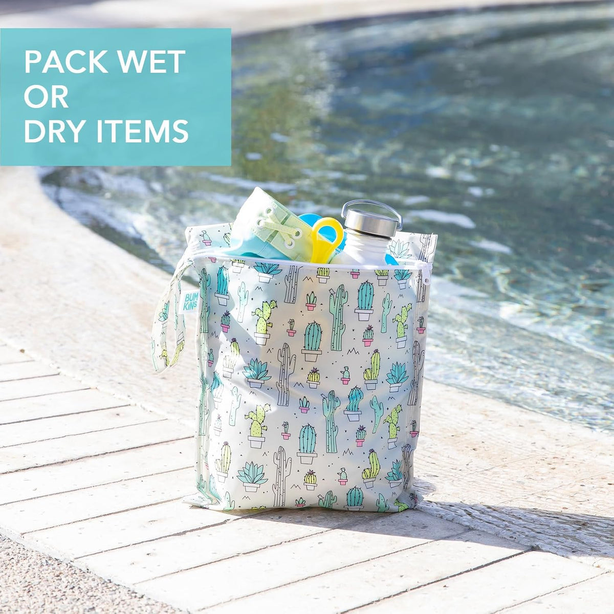 Bumkins Waterproof Wet Bag for Baby, Travel, Swim Suit, Cloth Diapers, Pump Parts, Pool, Beach, Gym Clothes, Toiletry, Hook to Stroller, Daycare, Zipper Reusable Wetdry Packing Pouch, Jungle