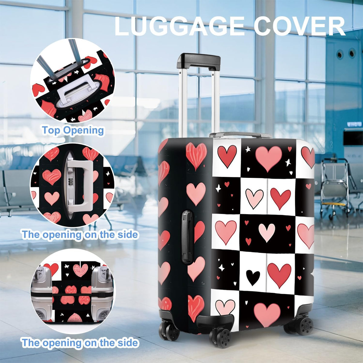 All Over Daisy Print Luggage Cover – Blue Suitcase Protector with White Floral Pattern, Washable Stretch Travel Case for 32-34 Inch Luggage,XL