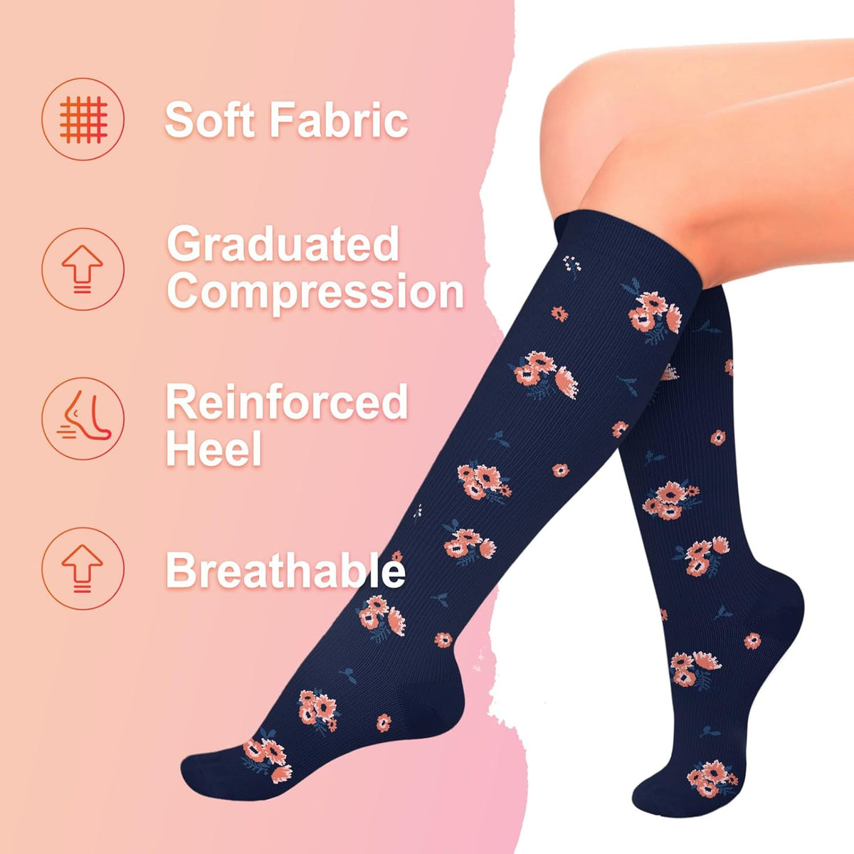 4 Pairs Compression Socks for Women Circulation-Best Support for Nurses,Running,Athletic,Travel
