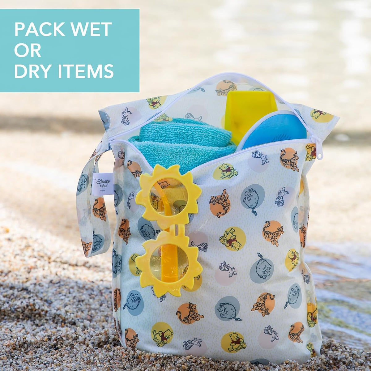 Bumkins Waterproof Wet Bag for Baby, Travel, Swim Suit, Cloth Diapers, Pump Parts, Pool, Beach, Gym Clothes, Toiletry, Hook to Stroller, Daycare, Zipper Reusable Wetdry Packing Pouch, Jungle