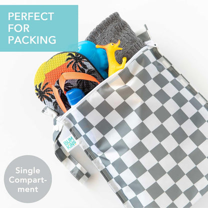 Bumkins Roamio Waterproof Wet Bag for Baby, Travel, Swim Suit, Cloth Diapers, Pump Parts, Pool, Beach, Gym Clothes, Toiletry, Hook to Stroller, Daycare, Zip Reusable Wetdry Packing Pouch, Blue Shells - Colors B