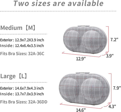 Bra Case Premium Lingerie Travel Bag Zip Underwear Organizer Bag for A-C Cup (Black Plaid)