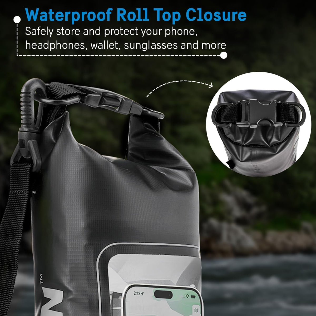 Pelican Marine IP68 Waterproof Dry Bag 2L - Roll Top Waterproof Backpack w/Phone Case/Pouch - Boating & Kayak Accessories - Essentials for Camping Swimming Beach Fishing Rafting Travel - Black/Yellow