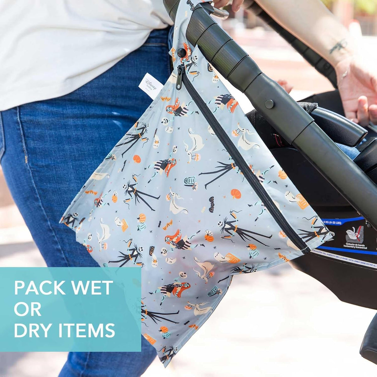 Bumkins Waterproof Wet Bag for Baby, Travel, Swim Suit, Cloth Diapers, Pump Parts, Pool, Beach, Gym Clothes, Toiletry, Hook to Stroller, Daycare, Zipper Reusable Wetdry Packing Pouch, Jungle