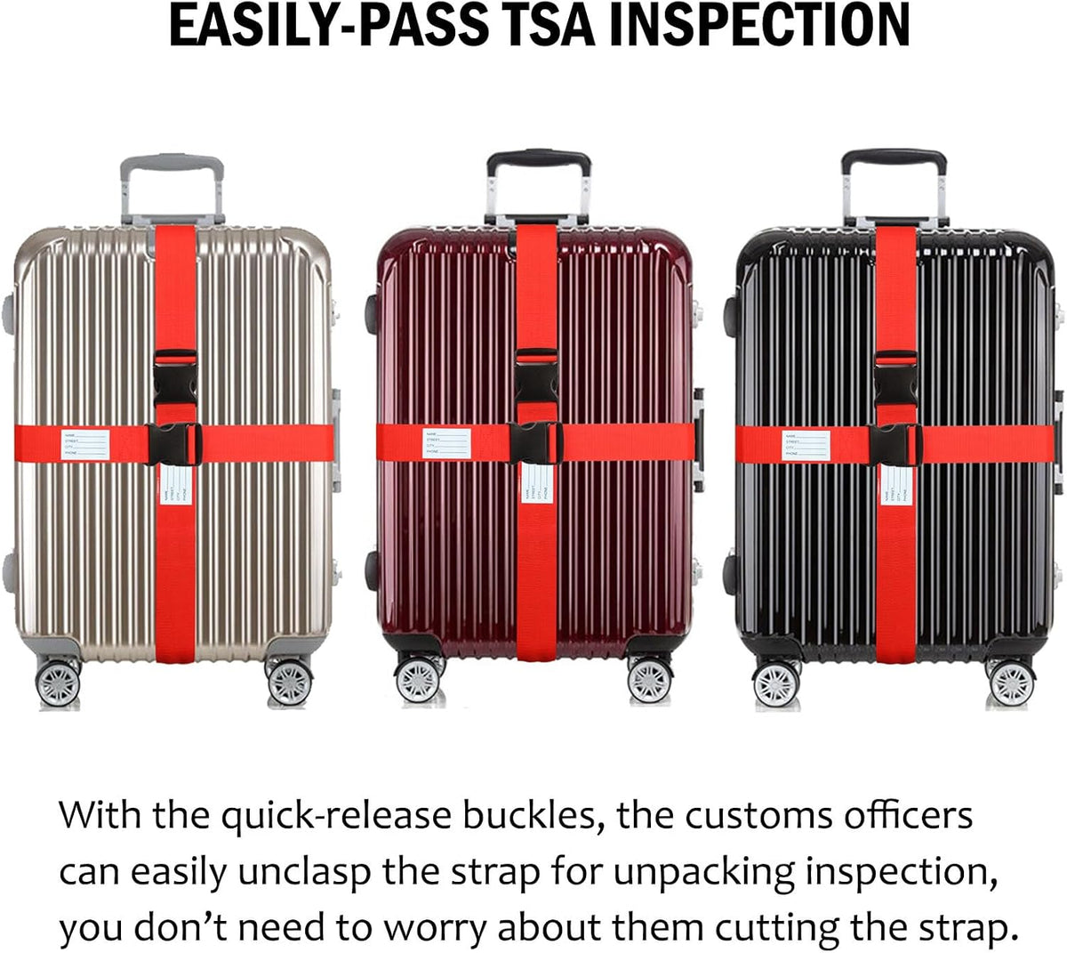 Ultra Long Heavy Duty Luggage Straps for Suitcases/Uprights/Duffels/Bags, 79" Adjustable Travel Packing Belts for Cargo Safety, Sturdy Baggage Strap Belts Multi-Pack