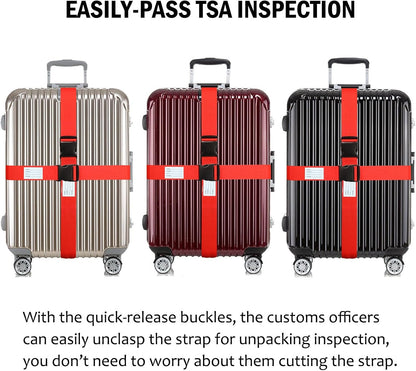 Ultra Long Heavy Duty Luggage Straps for Suitcases/Uprights/Duffels/Bags, 79" Adjustable Travel Packing Belts for Cargo Safety, Sturdy Baggage Strap Belts Multi-Pack