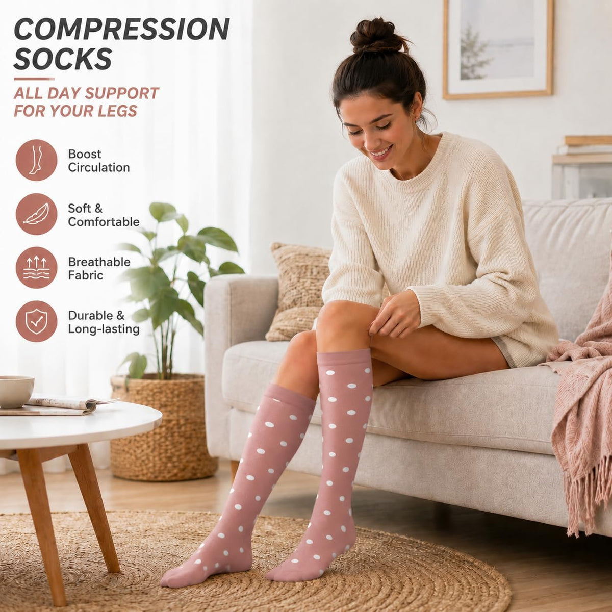 4 Pairs Compression Socks for Women Circulation-Best Support for Nurses,Running,Athletic,Travel