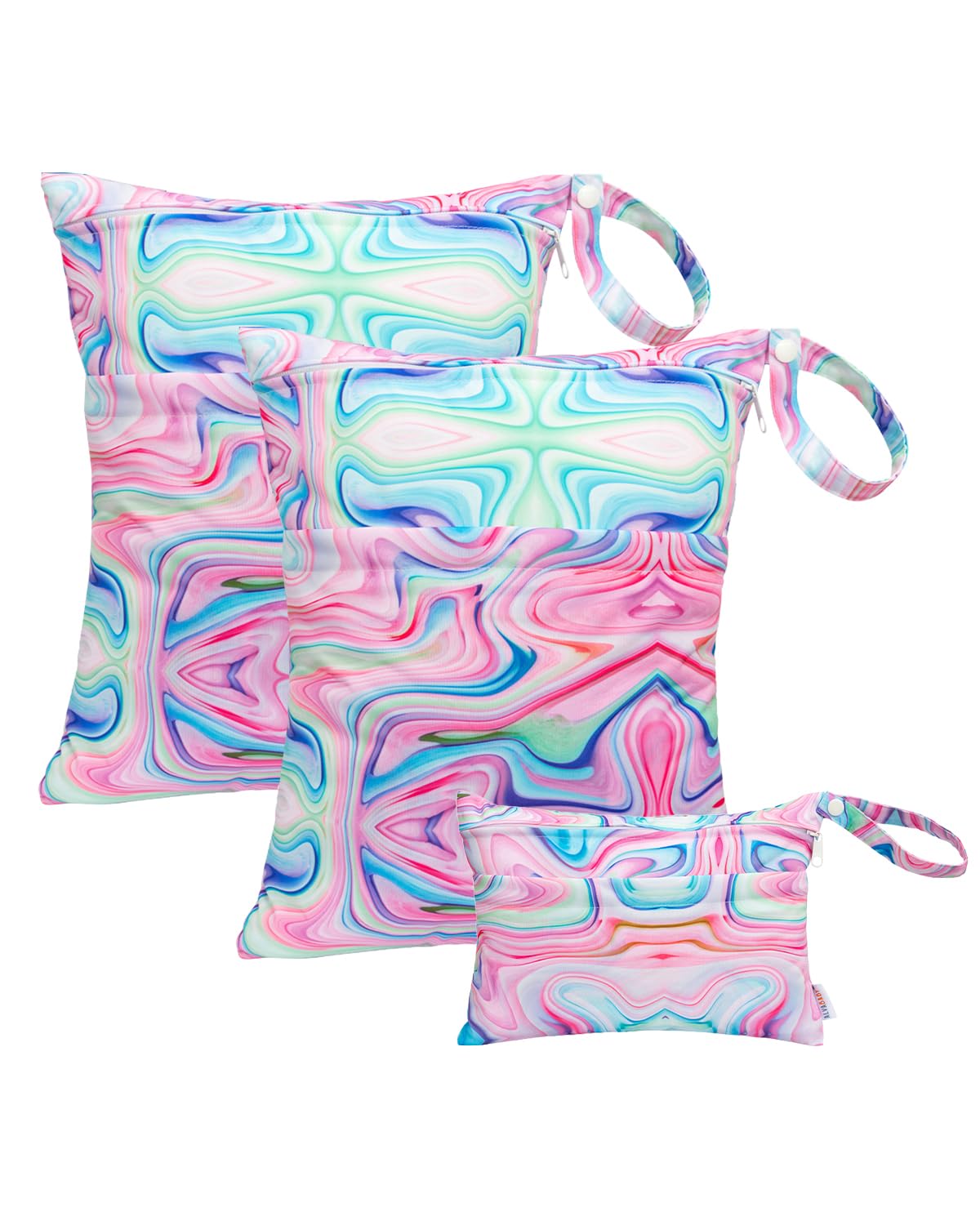 ALVA ALVABABY 3pcs Baby Cloth Diaper Wet/Dry Bags|Waterproof Reusable with Two Pockets|Travel, Beach, Pool, Daycare, Soiled Baby Items,Yoga,Gym Bag for Swimsuits or Wet Clothes 3L-ZM09 - Colors A