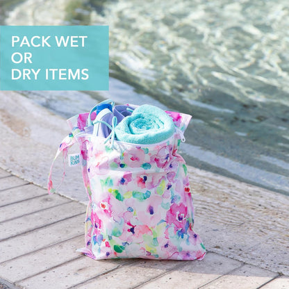 Bumkins Waterproof Wet Bag for Baby, Travel, Swim Suit, Cloth Diapers, Pump Parts, Pool, Beach, Gym Clothes, Toiletry, Hook to Stroller, Daycare, Zipper Reusable Wetdry Packing Pouch, Jungle