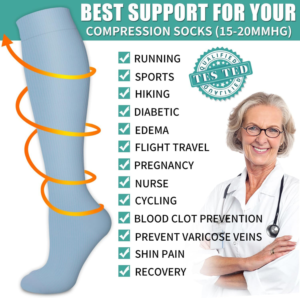 Laite Hebe 3 Pack Medical Compression Sock-Compression Sock For Women and Men Circulation -Best for Running,Nursing,Athletic Sports