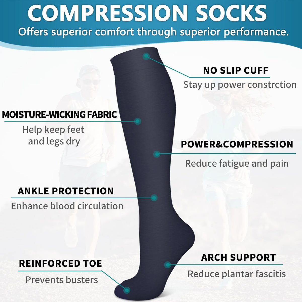 6 Pack Copper Compression Socks for Women and Men Circulation-Best Support for Medical,Running,Nursing,Athletic - Colors B