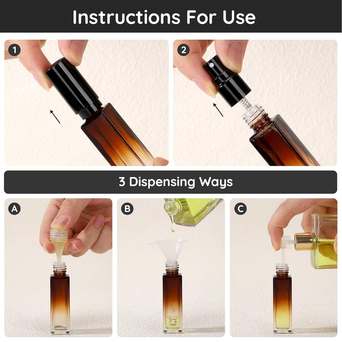Segbeauty Travel Perfume Bottle Refillable, 5pcs 10ML Mini Glass Perfume Containers with Funnel and Pipette, Empty Portable Leak-proof Fragrance Bottles Spray Atomizer Pump Bottle Kit for Toiletries