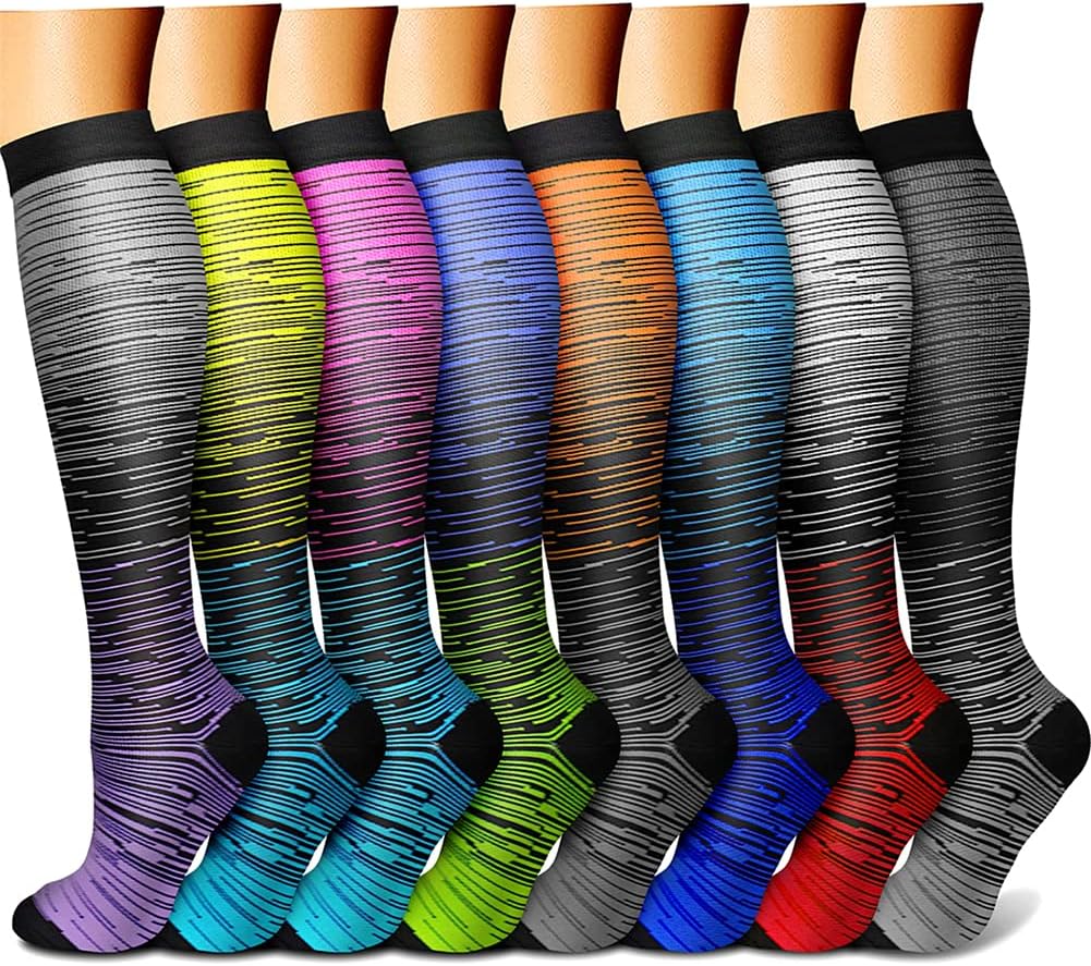 CHARMKING Compression Socks for Women & Men Circulation (8 Pairs) 15-20 mmHg Best Calf Socks Support for Athletic Cycling - Colors B