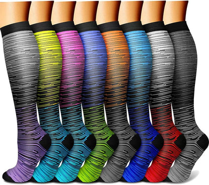 CHARMKING Compression Socks for Women & Men Circulation (8 Pairs) 15-20 mmHg Best Calf Socks Support for Athletic Cycling - Colors B