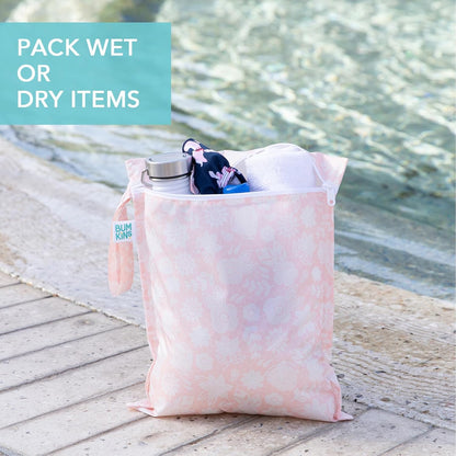 Bumkins Waterproof Wet Bag for Baby, Travel, Swim Suit, Cloth Diapers, Pump Parts, Pool, Beach, Gym Clothes, Toiletry, Hook to Stroller, Daycare, Zipper Reusable Wetdry Packing Pouch, Jungle