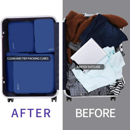 BAGAIL 4 Set/6 Set/8 Set Compression Packing Cubes Travel Accessories Expandable Packing Organizers (Cloth Pattern, 4-Black) - Colors A