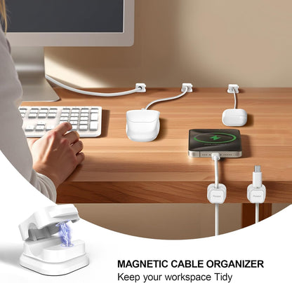 Picozon 6 Pack Magnetic Cable Clip Organizer Cord Holder, Picozon Adhesive Cable Management, Wire Phone USB Charger Cable Holder Keeper Organizer for Car, Office Home Desktop, Wall, Night Table