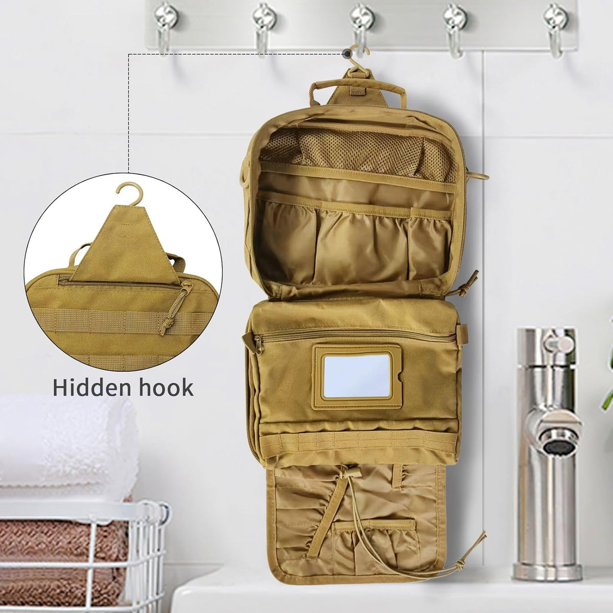 SUNRISING Tactical Toiletry Bag for Men, Hanging Travel Toiletry Organizer Dopp Kit, Shaving Hygiene Toiletries Bag, Men's Toiletry Bag for Short Trips Camping - Green