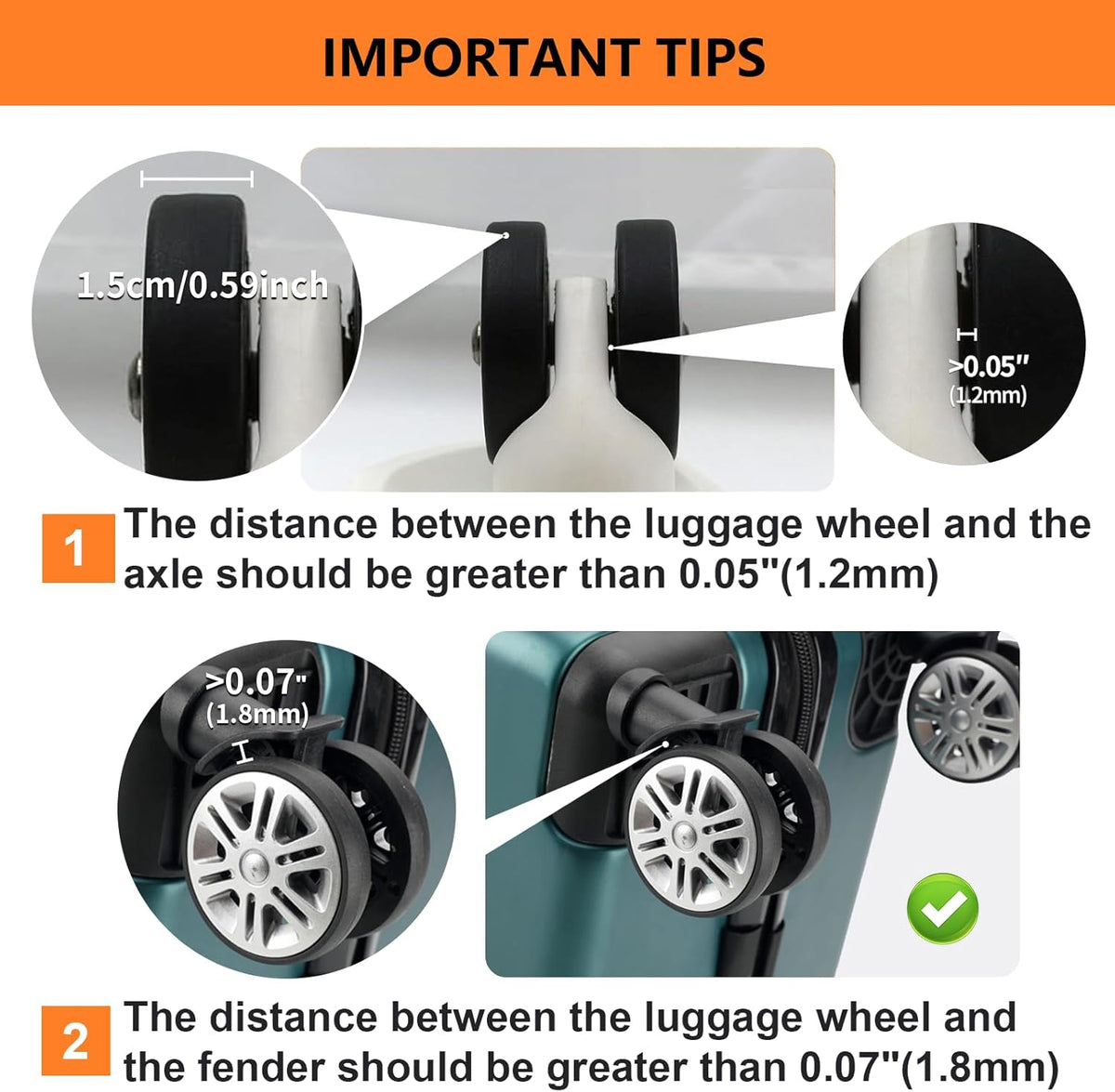 Luggage wheel covers suitcase wheels protectors for dual-wheeled luggage suitcase with a diameter of 2-2.4 inches /5-6cm (8, Red)