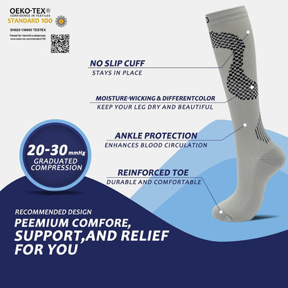 fenglaoda 8 Pairs Compression Socks for Men & Women 20-30 mmHg Knee High Nurse Pregnant Running Medical and Travel Athletic