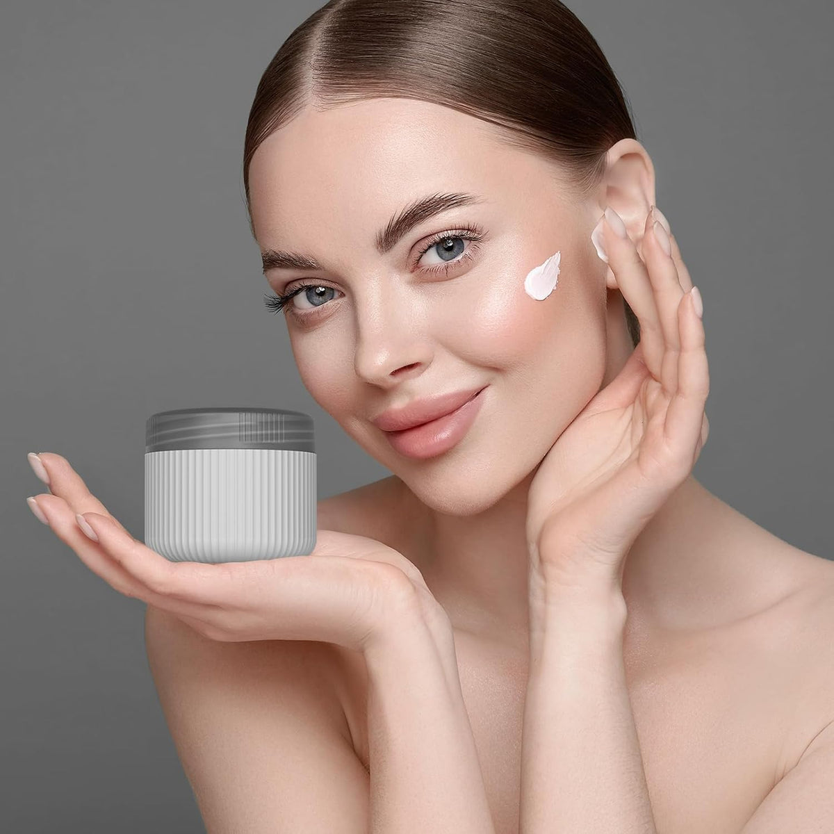 ME.FAN Travel Containers for Toiletries, TSA Approved 1.5 oz Silicone Cream Jars, Leak-proof Journey Containers, Trip Accessories with Lid for Cosmetic Face Hand 4 Pack White Lid - Morandi