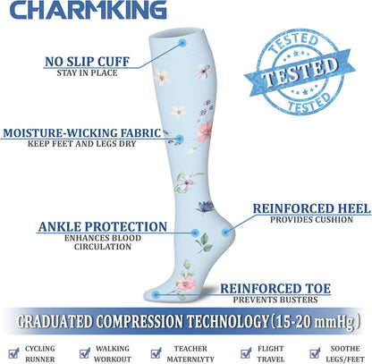 CHARMKING Compression Socks for Women & Men Circulation (8 Pairs) 15-20 mmHg Best Calf Socks Support for Athletic Cycling - Colors B