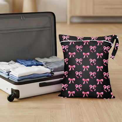 2 Pcs Large Travel Laundry Bags Waterproof Wet Dry Bag, Washable Dirty Clothes Bags for Travel，Drawstring, Bathing Suit, Workout, Gym Clothes Laundry, Swimming Pool & College Dorm, Pink Bow