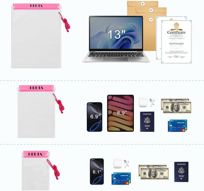 HEETA 5-Pack Clear Waterproof Dry Bag Pouch, Water Tight Cases Dry Bags Document Holder for Camera Mobile Phone Maps, Kayaking Boating